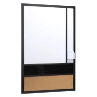 Pionowa tablica z magnesem OUTLET biała i czarna suchościeralna + korkowa 600x900 mm z uchwytem na pisaki