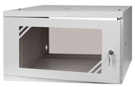 Szafa RACK 19'' 6U 350mm SZARA Szklane drzwi