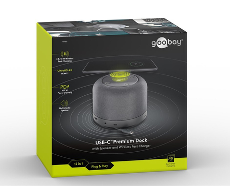 Multiport USB-C 12 w 1 na HDMI + USB-C z PD + 3x USB 3.0 + USB 2.0 + microSD + SD + AUX 3,5mm + RJ45 + Głośnik + Ładowarka Qi Goobay