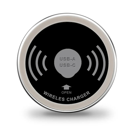 Bezprzewodowa ładowarka indukcyjna Spacetronik SPM-04 QI do montażu w blat stołu z szybkim ładowaniem 15W i portami USB-A i USB-C