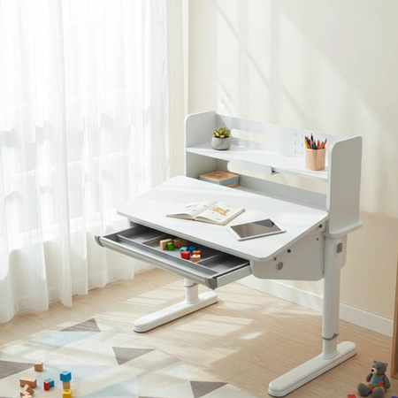 Biurko dziecięce regulowane SPEX111WW 90×65 cm – pochylany blat, półka i szuflada