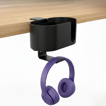 Boczny organizer do biurka na zacisk z uchwytem na kubek czarny