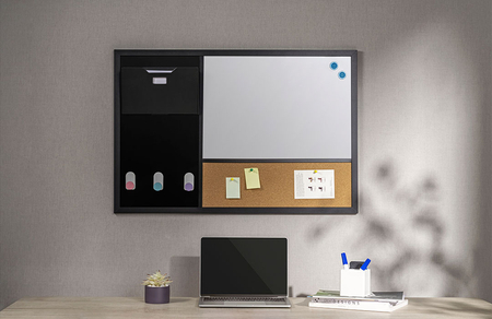Tablica magnetyczna combo do notatek suchościeralna + korkowa 900x600 mm z 3 uchwytami i teczką na dokumenty