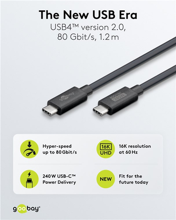 Kabel USB4 v2.0 USB-C 16K 60Hz 240W 80 Gb/s Power Delivery Goobay 1,2m czarny