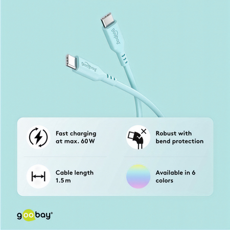 Kabel USB-C 2.0 Goobay silikonowy turkusowy 1.5m