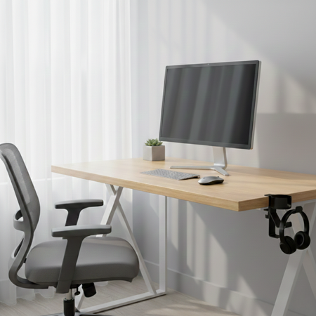 Boczny organizer do biurka na zacisk z uchwytem na kubek czarny