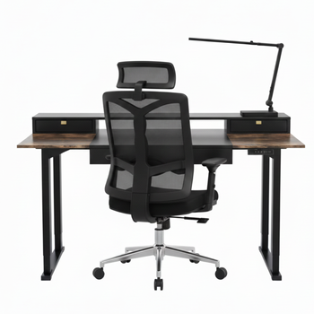 Zestaw ergonomiczny biurko elektryczne SPE F121 krzesło Spiro lampa Glow D8