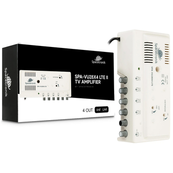 Domowy wzmacniacz telewizyjny z rozgałęźnikiem 4xOUT FM/DAB/VHF  UHF Spacetronik SPA-VU28X4 LTE