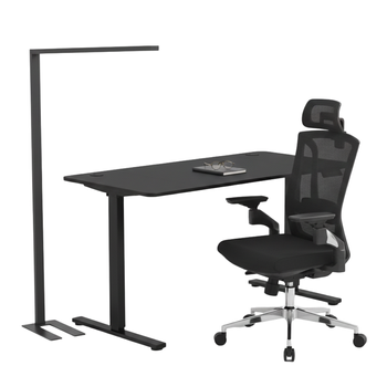 Zestaw ergonomiczny biurko Moris SPEO112BB fotel Gerd lampa GLOW D22 Pro