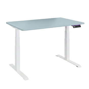 Elektryczne biurko regulowane Vegard – stelaż 2 silniki + blat MDF premium niebieski