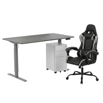 Zestaw do nowoczesnego biura: biurko elektryczne + fotel + szafka