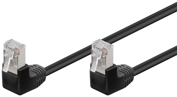 Kabel LAN Patchcord CAT 5e F/UTP CZARNY KĄTOWY 2x90st. 1m