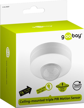 Sufitowy czujnik ruchu POTRÓJNY na podczerwień 360st. 12m IP20 Goobay